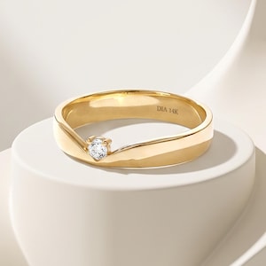 DIAMOND Solo Wedding Band Women • Solid Gold 14K Diamond Ring • Dainty Bridal Jewelry • Promise Ring for Her