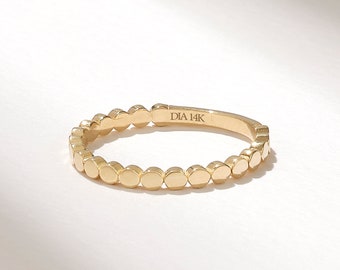 Dainty 14k Dot Ring, Solid Gold Flat Bead Ring, Unique Stacking Band for Women, Thumb All Finger Dotted Eternity Ring, Everyday Midi Ring