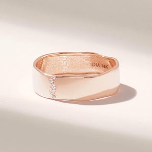 Wavy Diamond Wedding Band Women, 14K Solid Gold Pave Ring Thick, Unique Wedding Rings For Women, Wide Alliance Femme imagen 5