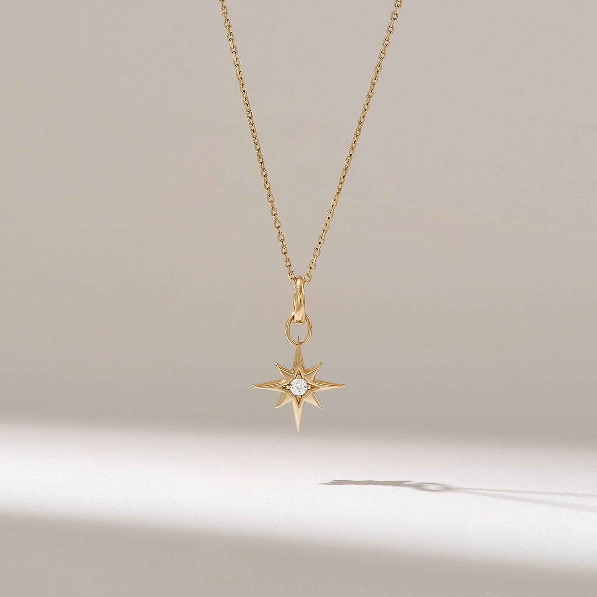 Diamond North Star Necklace | Unique Celestial Pendant Necklace | 14k Solid Gold Star Pendant | Womens Dainty Compass Necklace