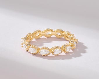1.43 CTW Marquise Diamond Full Eternity Ring, 14K Solid Gold Lab Diamond Band, Milgrain Wedding Band, Statement Bridal Ring, Gift For Her