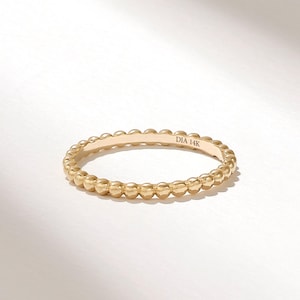 Anello a bolla in oro massiccio 14 carati per donna, delicata fede eternity con perline, anello minimalista impilabile, regalo in oro 18 carati per fidanzata o compleanno