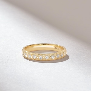 Lab Diamond Eternity Band 14K Solid Gold, Dainty Wedding Band, Vintage Style Stackable Ring, Minimalist Bridal Band, Gift for Wife