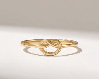 14K Solid Gold Love Knot Ring, Dainty Friendship Knot Band, Minimalist Promise Ring, Bridesmaid Proposal Gift, Wife Stacking Knot Ring