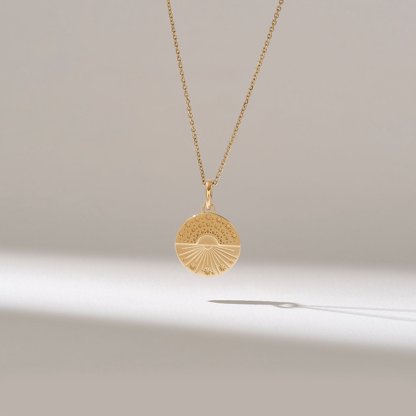 Circle Sunshine Pendant Necklace 14k Solid Gold Necklace - Etsy