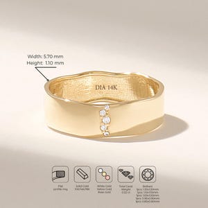 Wavy Diamond Wedding Band Women, 14K Solid Gold Pave Ring Thick, Unique Wedding Rings For Women, Wide Alliance Femme imagen 3