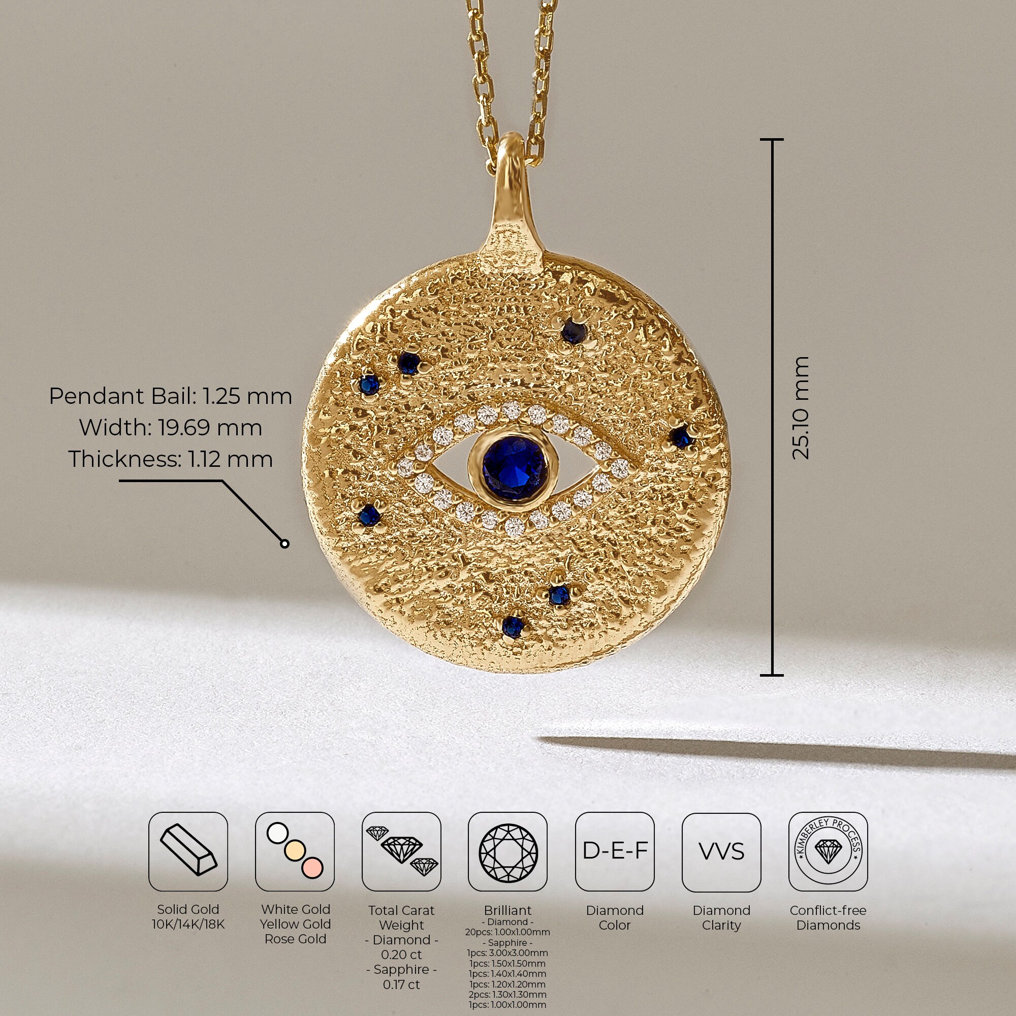 10K Yellow Gold 0.07 Carat Evil Eye Charm Pendant-0829283-YG - P'JANI  DIAMONDS LLC