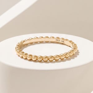 14k massivt guld bubbelring för kvinnor, nätt pärlbesatt evighetsring, minimalistisk stapelbar ring, 18k guldpresent till flickvän eller födelsedag