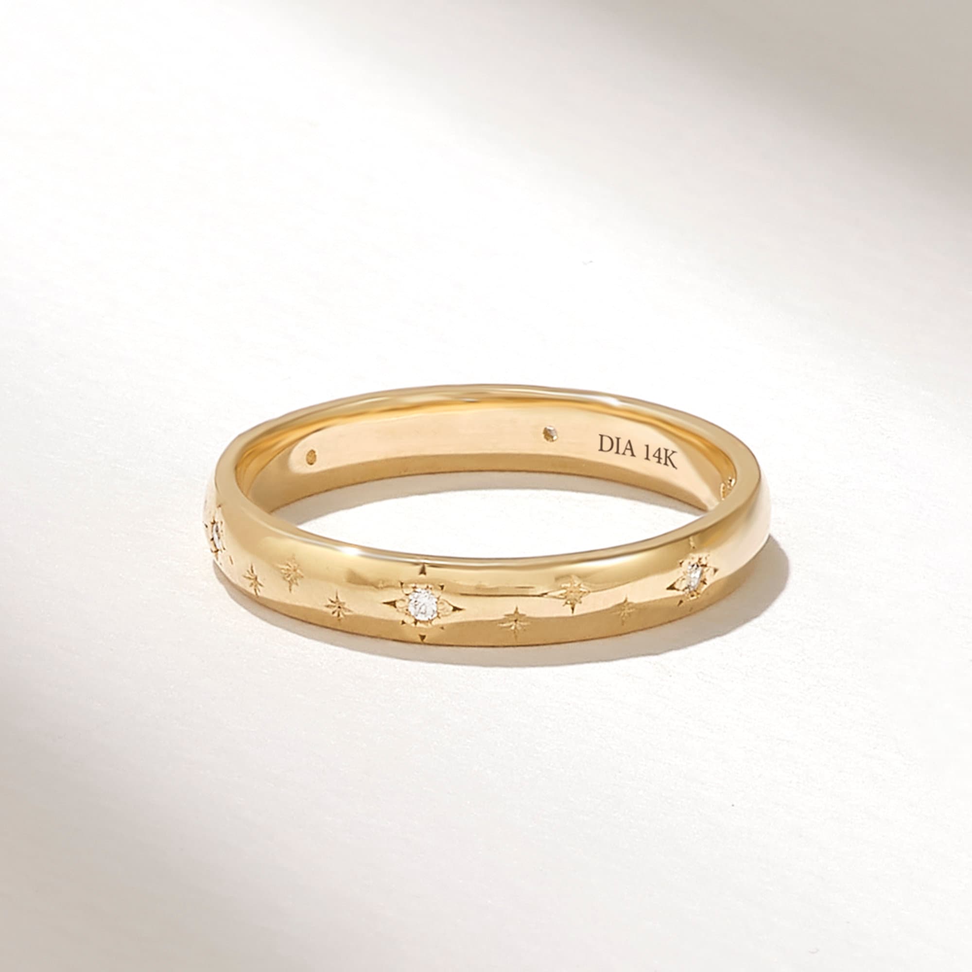 14k Solid Gold Diamond Star Wedding Band, Celestial Eternity Ring for Women, Dainty Pave Anniversary Band, Handmade Jewelry Gift