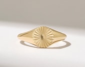 Sun Signet Ring for Women Solid 14K Gold Pinky Rings