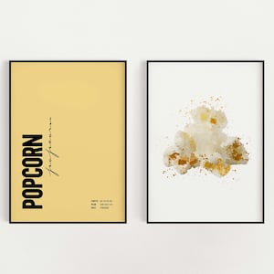 Popcorn print set of 2 | Yellow Colour Printable Wall Art | Popcorn Lover Art | Typographic Prints | DIGITAL DOWNLOAD