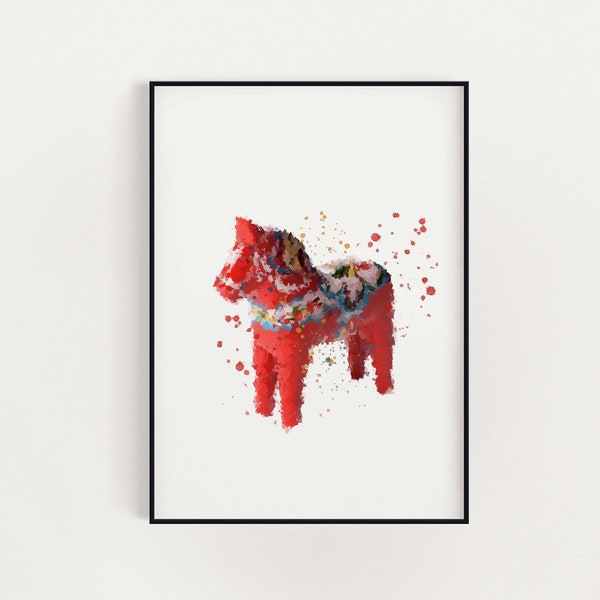 Swedish Dala horse digital print | Swedish art print | Traditional Swedish object | Digital oil paintings | Instant Download