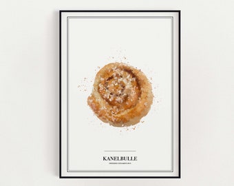 Swedish fika Kanelbulle digital print | Swedish Cinnamon bun print | Digital oil paintings | Instant Download
