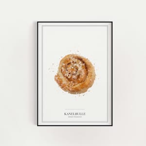 Swedish fika Kanelbulle digital print | Swedish Cinnamon bun print | Digital oil paintings | Instant Download