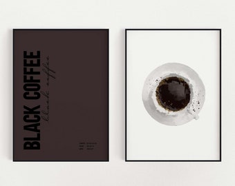 Black coffee print set of 2 | Brown Colour Printable Wall Art | Coffee Addict Art | Typographic Prints | DIGITAL DOWNLOAD