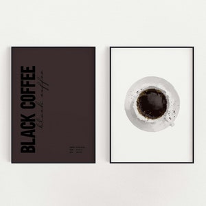 Black coffee print set of 2 | Brown Colour Printable Wall Art | Coffee Addict Art | Typographic Prints | DIGITAL DOWNLOAD