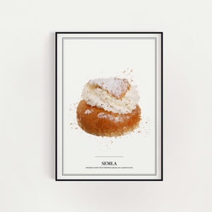 Swedish fika Semla digital print | Swedish Cream bun pastry print | Digital oil paintings | Instant Download