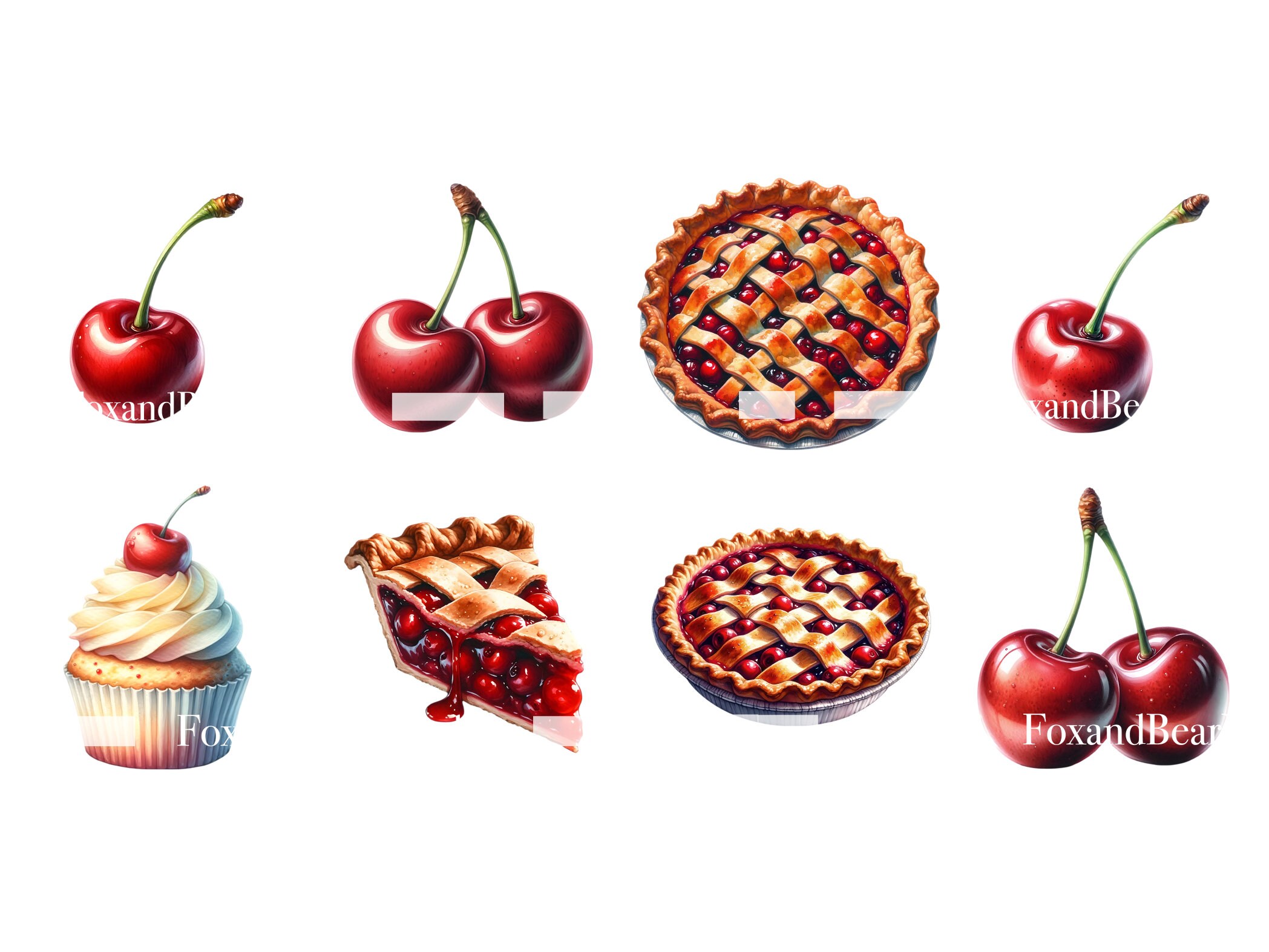 Watercolor Cherry Clipart Cherry Blossom Tree Cherry Pie Cherry PNG Watercolor Clipart Watercolor Clip Art Digital Stickers Commercial Use image 5