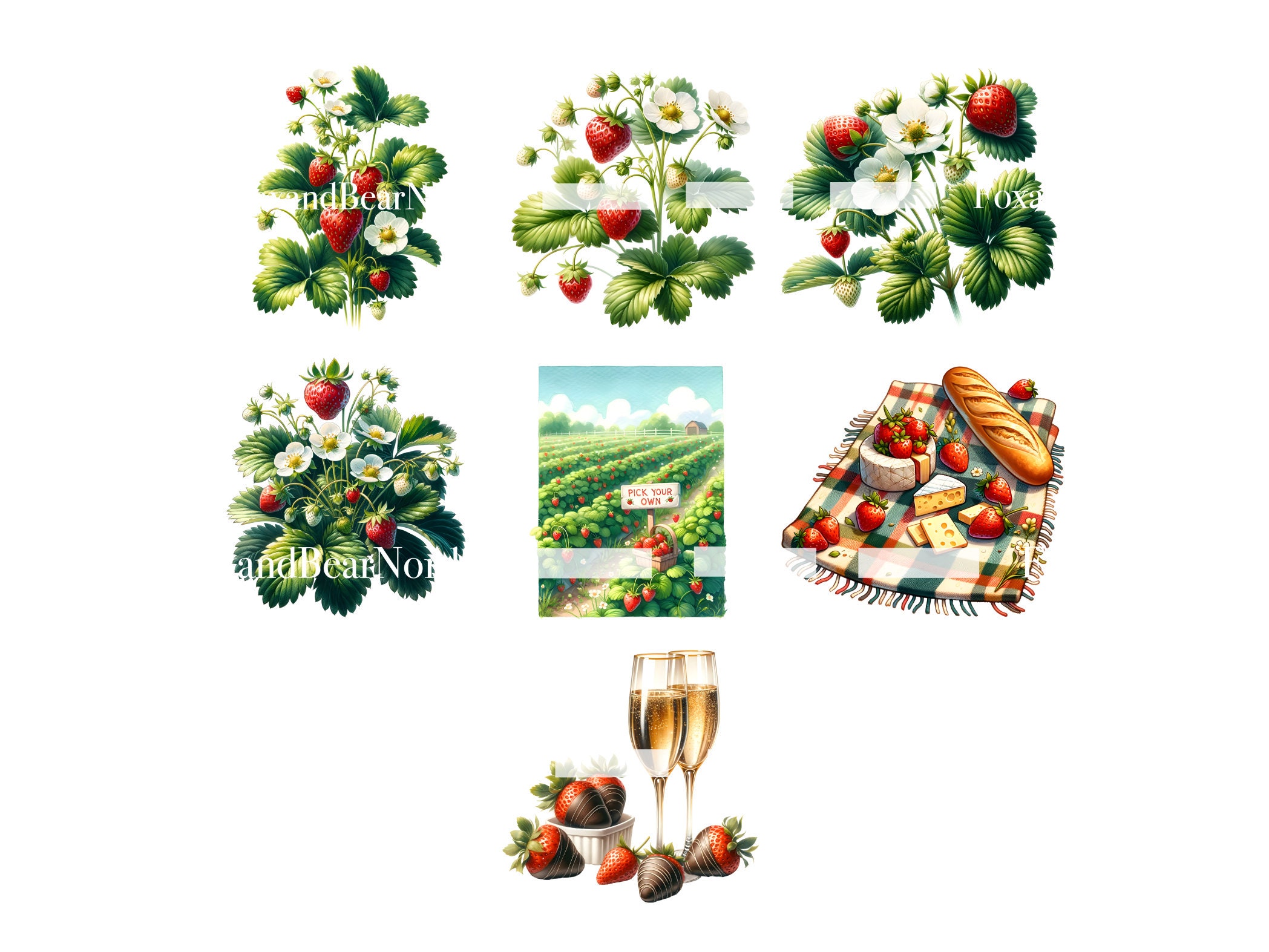 Watercolor Strawberry Clipart Food Ice Cream Clipart Summer Clipart Ice Cream Cone PNG Watercolor Clipart Watercolor Clip Art Commercial Use image 6