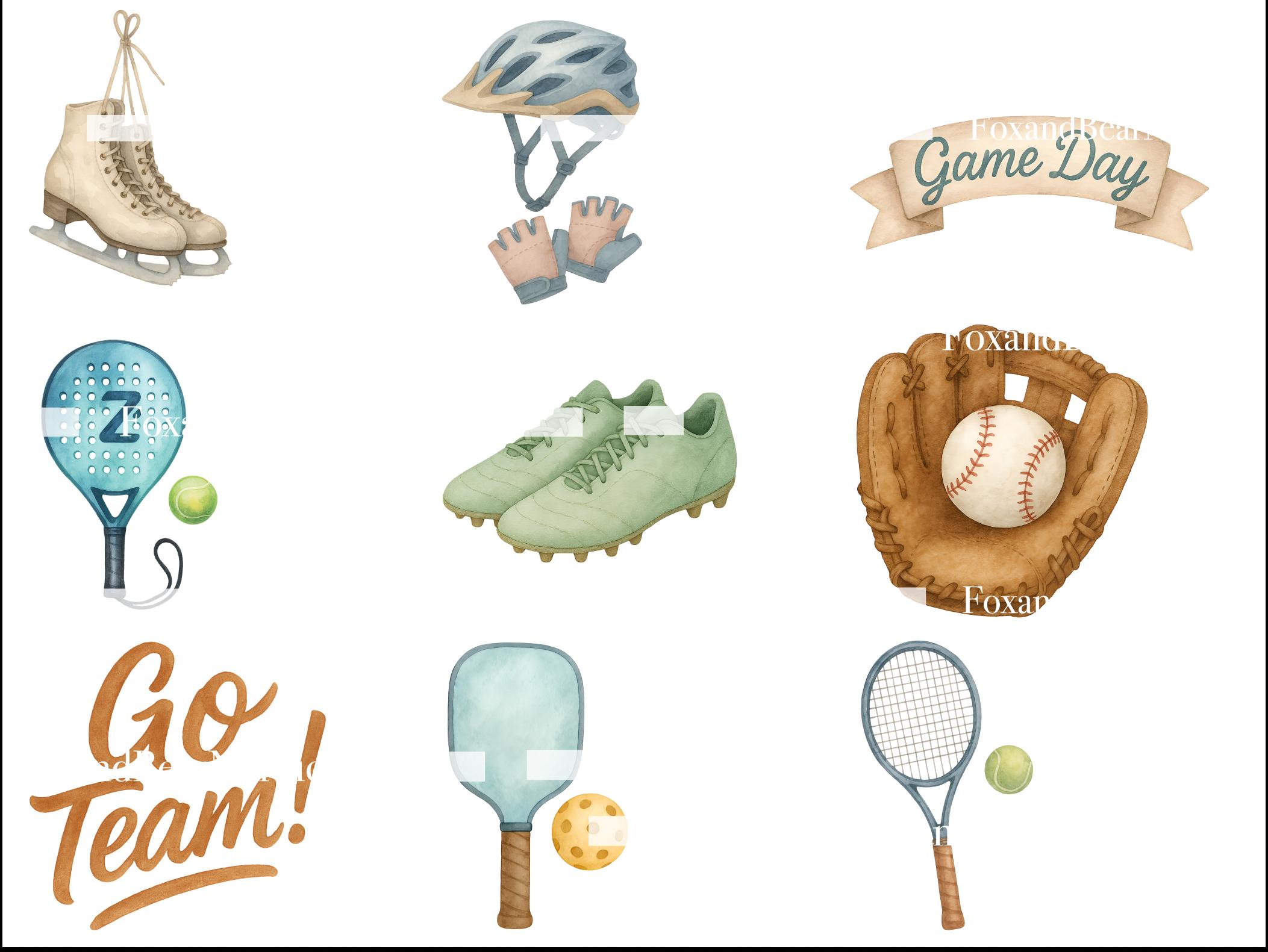 Sports Clipart PNG Bundle | Watercolor Football, Baseball, Basketball, Soccer, Volleyball, Trophy, Coach Gear, Game Day Elements, Cheer png image 6