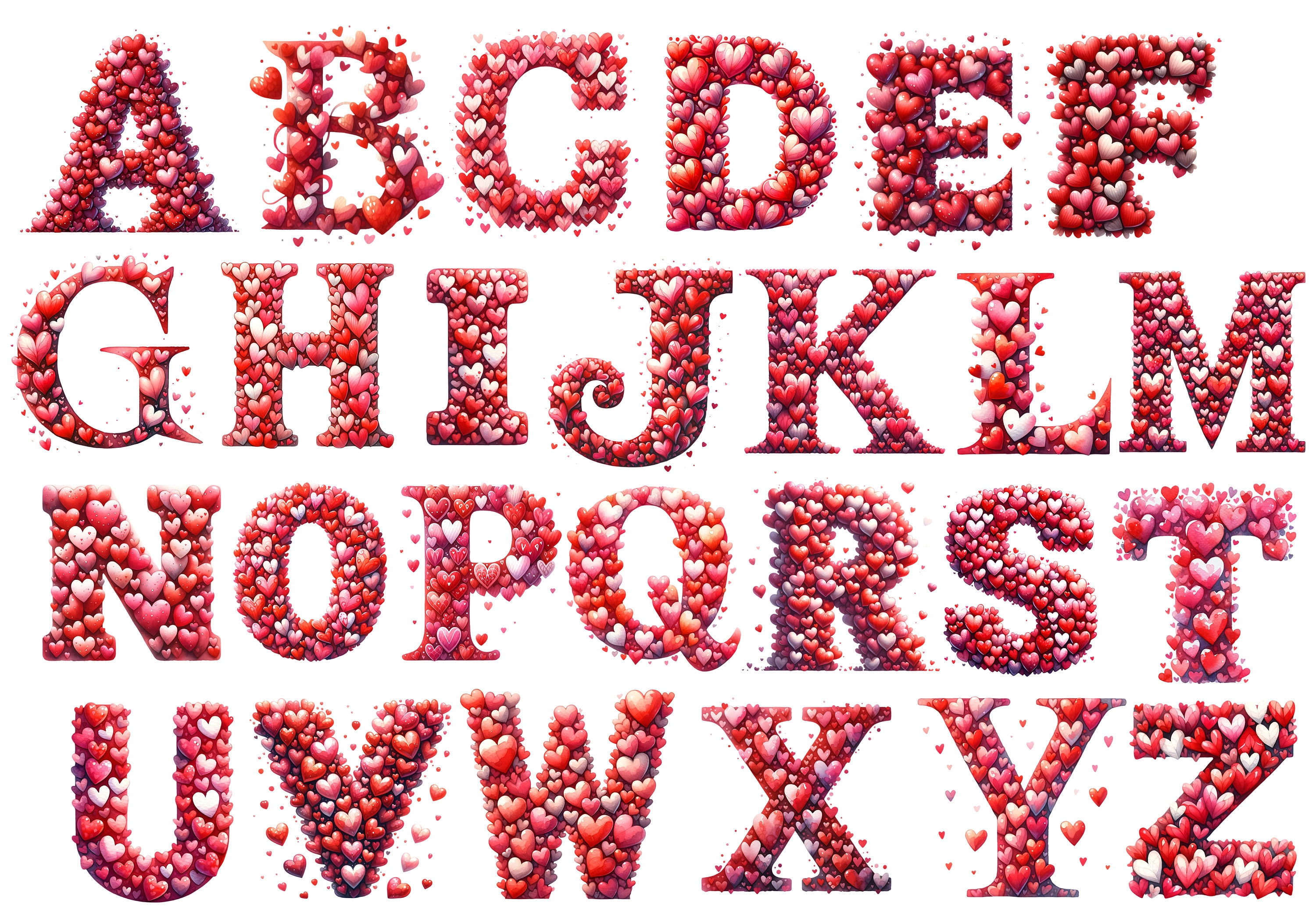 Valentine Alphabet PNG Valentines Day PNG Valentine Clipart Letters Watercolor Clipart Commercial Use Watercolor Clip Art Digital Stickers image 4