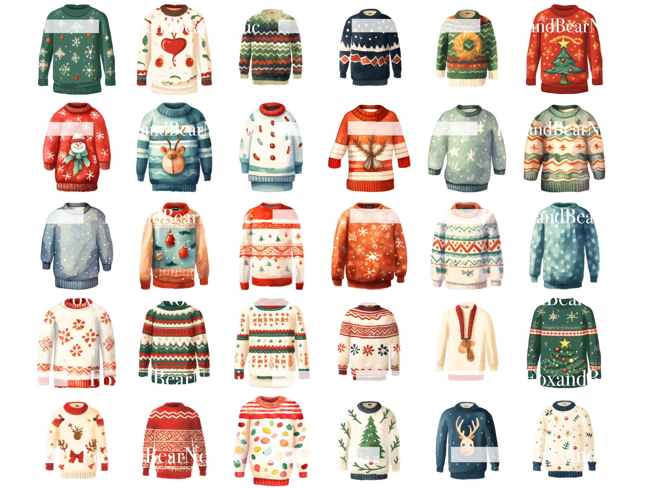 Ugly Christmas Sweater Invitation PNG Watercolor Clipart Christmas PNG Commercial Use Funny Christmas Clipart Digital Stickers Download image 4