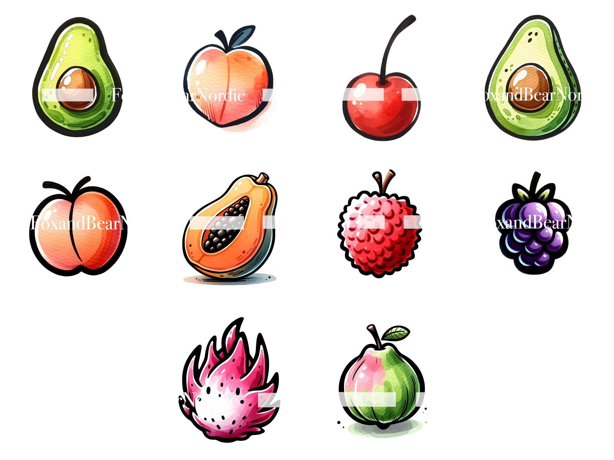Digital Watercolor Fruit Stickers Fruit PNG Fruit Clipart Pineapple PNG Strawberry PNG Watercolor Clipart Watercolor Clip Art Commercial Use image 7