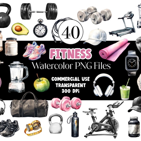 Workout PNG Fitness Planner Clipart Bundle PNG Watercolor Clipart Commercial Use Watercolor Clip Art Gym PNG Digital Stickers Download