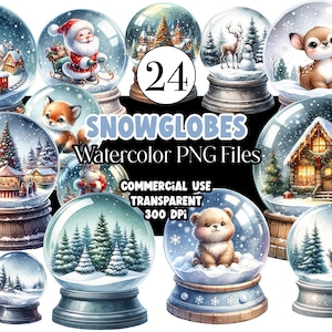 Christmas Snowglobe Clipart Watercolor Christmas Clipart PNG Reindeer Santa Snowman PNG Snow Globes Clipart Holiday Clipart Commercial Use