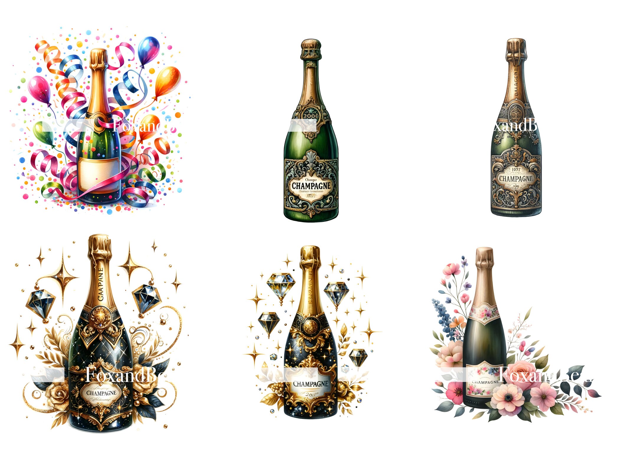 Watercolor Champagne Clipart Champagne Bottle Celebration Wedding Party Clipart Watercolor Clipart Watercolor Clip Art Commercial Use image 8