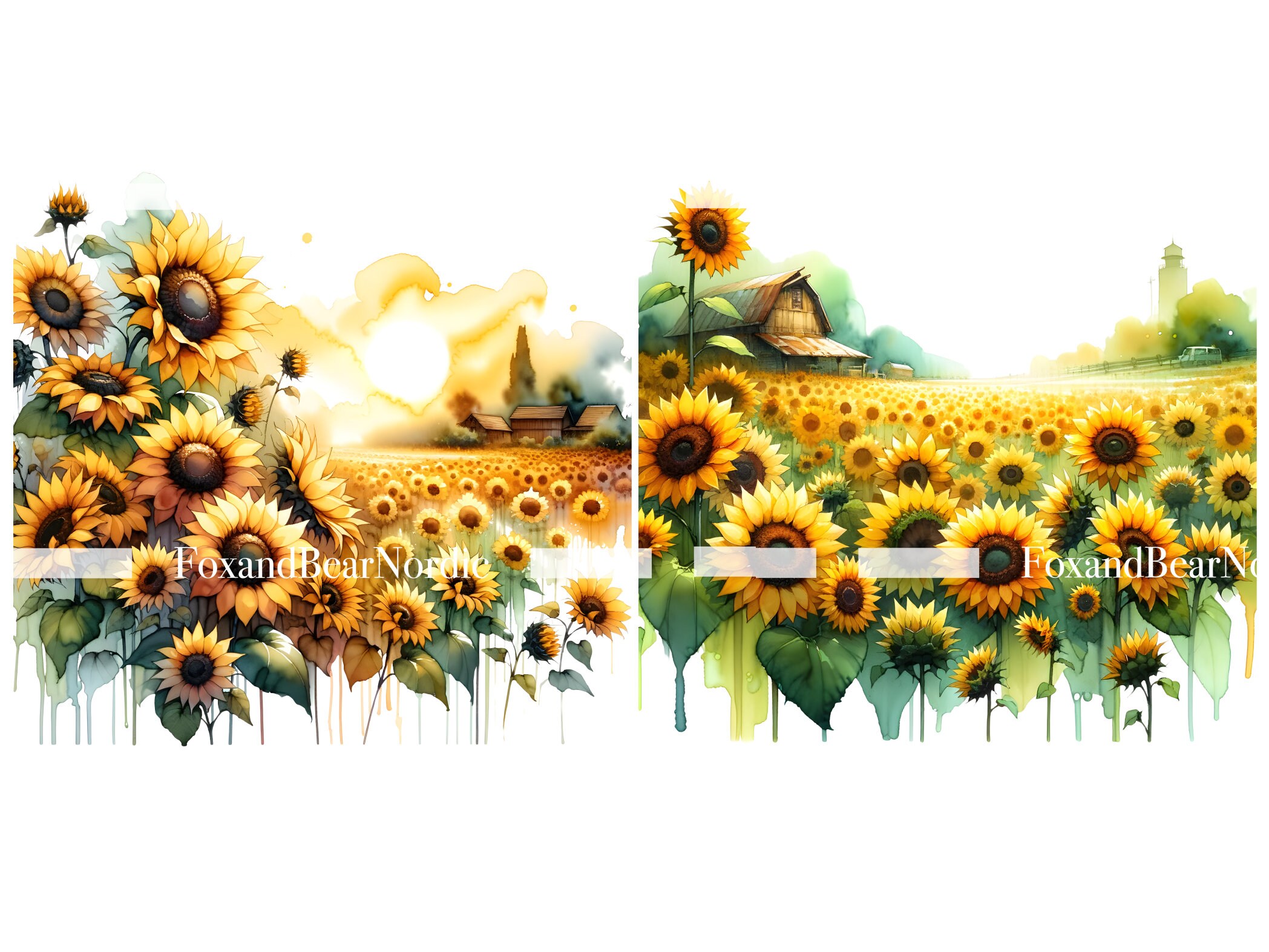 Watercolor Sunflower Clipart Sunflower Border Flower Clipart Sunflower PNG Spring PNG Summer Clipart Watercolor Clip Art Commercial Use image 9