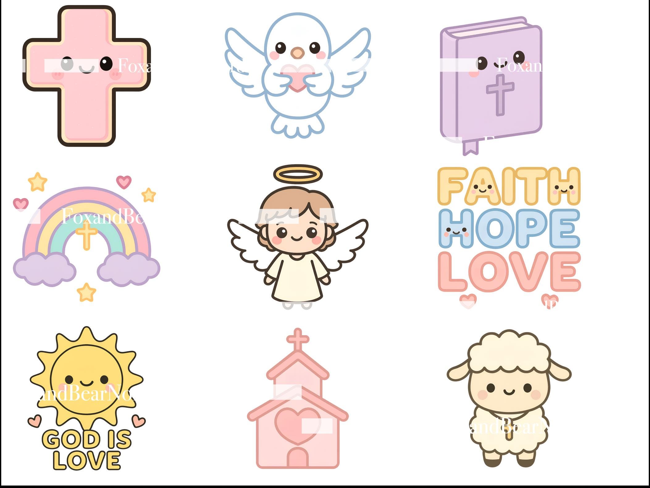 Kawaii Christian Clipart Bundle | 21 PNG Images | Cute Bible Journaling Clipart Christian Kids Stickers Faith PNG Pastel Religious Clipart image 4