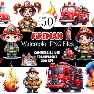 Camion de pompier aquarelle Clipart pompier PNG pompier PNG Clipart pour enfants Clipart extincteur pompier Clipart usage Commercial