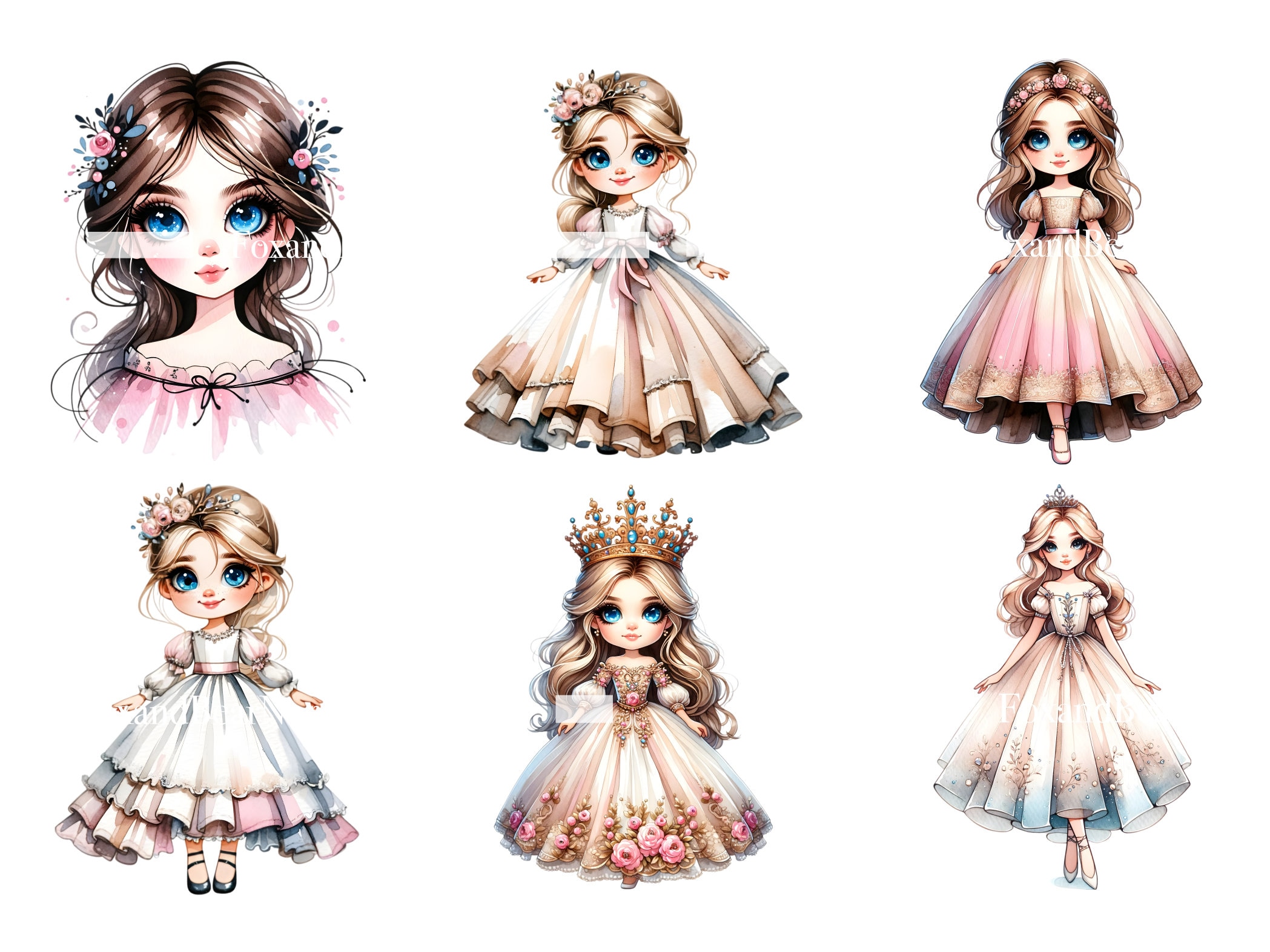 Watercolor Pink Princess Clipart PNG Bundle Princess Birthday Clipart Watercolor Clipart Commercial Use Watercolor Clip Art Digital Stickers image 6