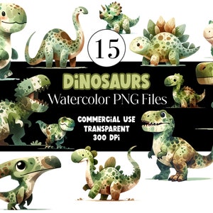 Watercolor Dinosaurs Clipart for Kids Cute Dinosaur Birthday PNG Watercolor Clipart Watercolor Clip Art Commercial Use Instant Download