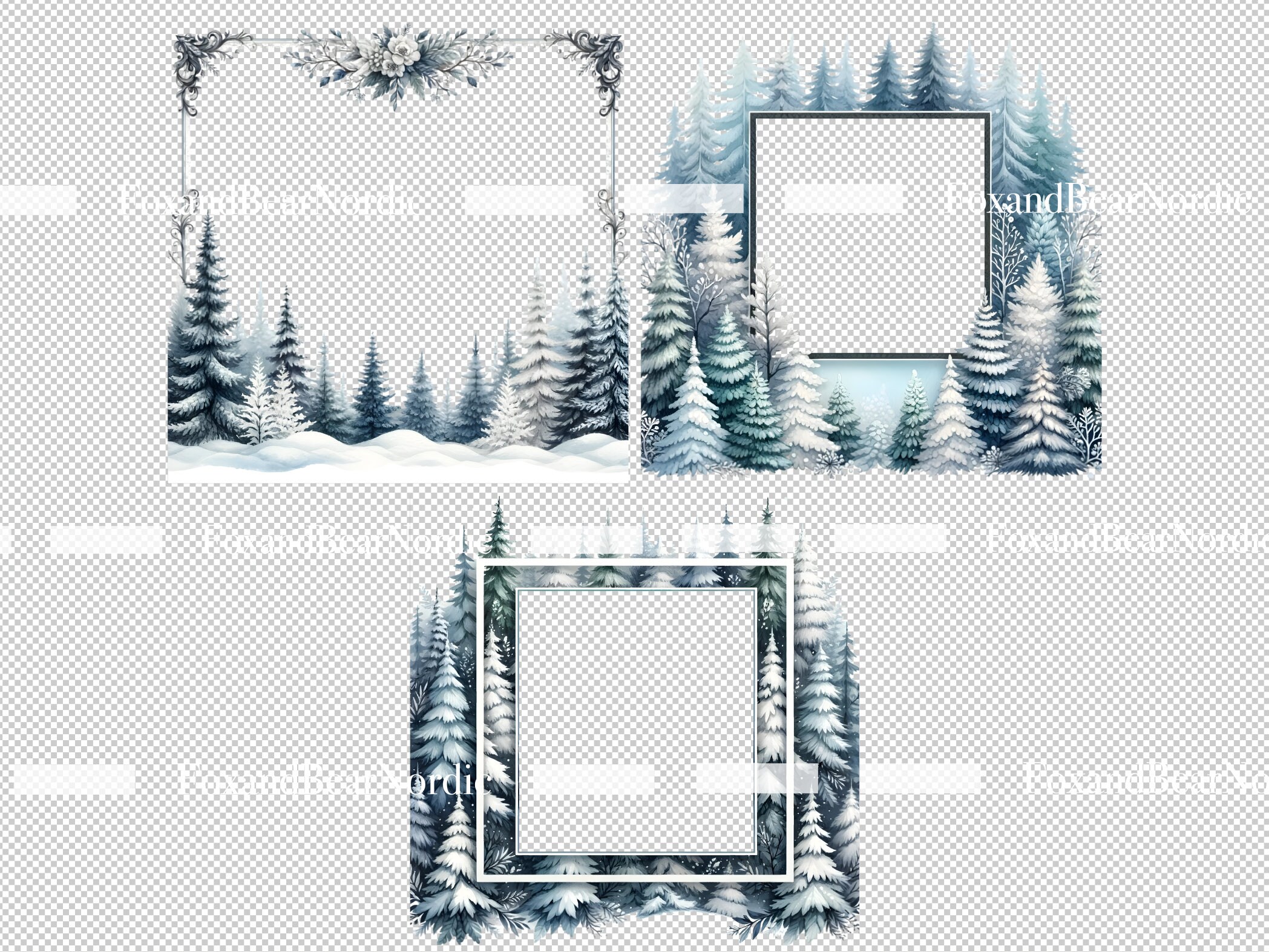 Winter Forest Decorative Border Watercolor Clipart Winter PNG Commercial Use Watercolor Clip Art Winter Clipart Digital Stickers Download image 6