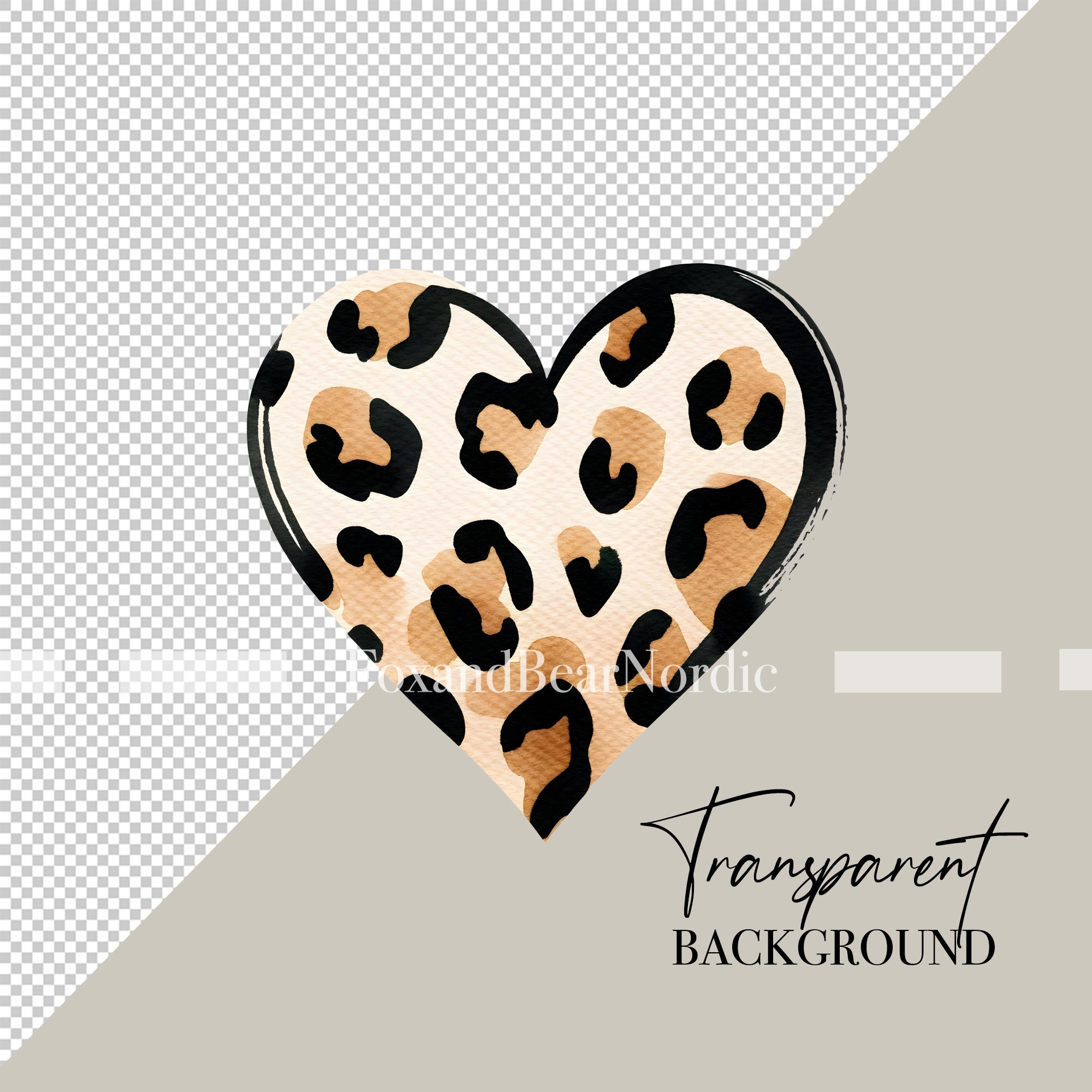 Watercolor Leopard Heart PNG Heart Clipart Cheetah Heart Valentines PNG Leopard Print Watercolor Clipart Digital Stickers Commercial Use image 3