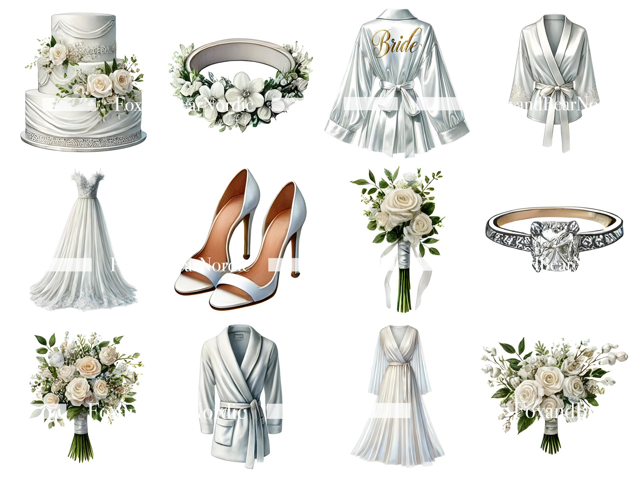 Wedding Clipart Bride Bridesmaid Wedding Robes Couple PNG Couple Clipart Wedding Graphics Bridal Clipart Bridegroom Stickers Commercial Use image 4