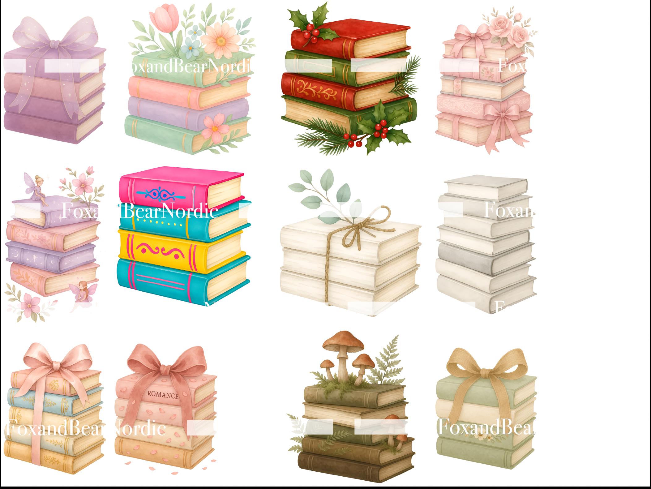 Aesthetic Pastel Floral Book Stack Clipart | Cottagecore Books PNG, Watercolor Pastel Books, Seasonal & Fairycore Book Clip Art image 5