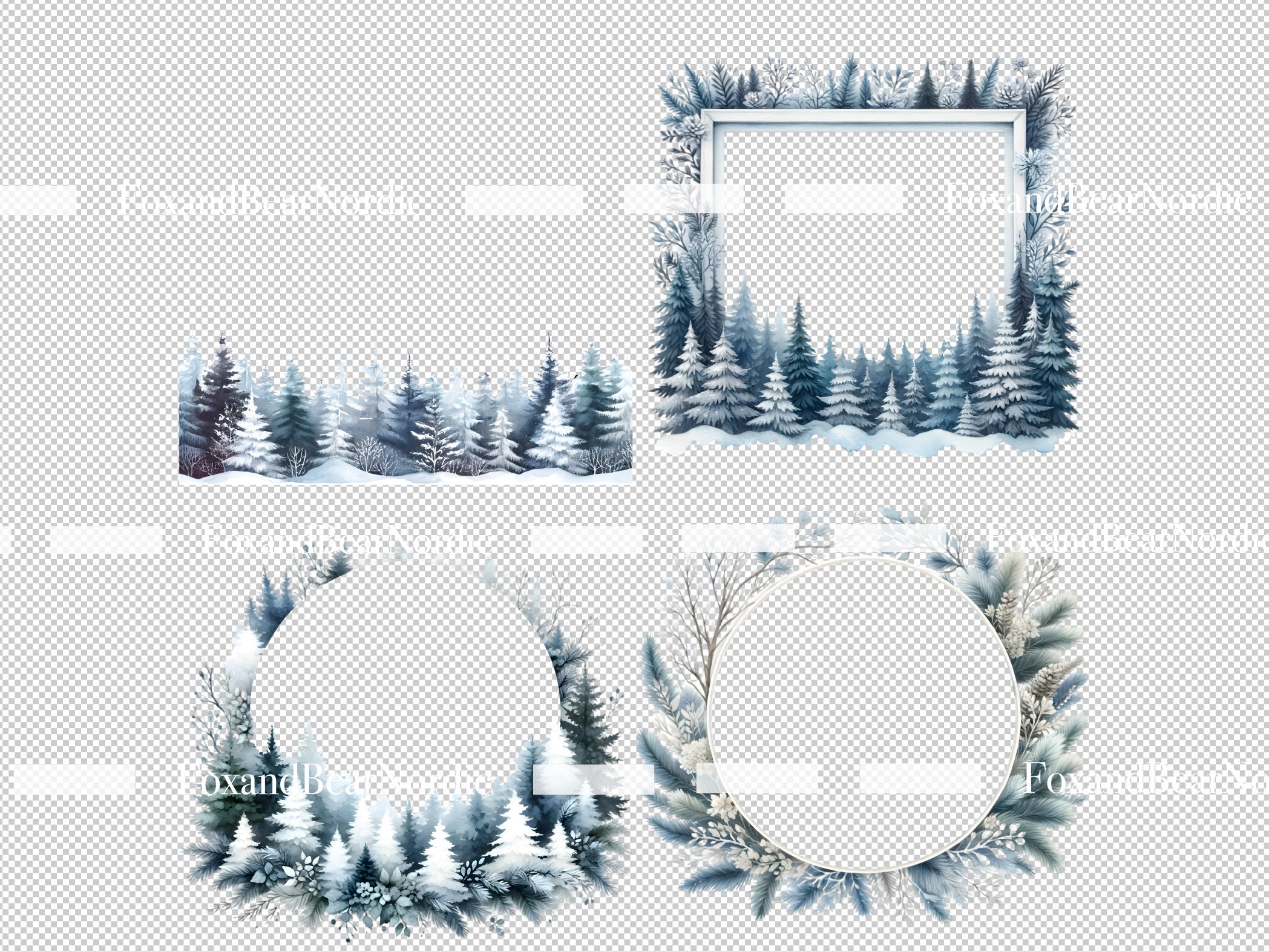 Winter Forest Decorative Border Watercolor Clipart Winter PNG Commercial Use Watercolor Clip Art Winter Clipart Digital Stickers Download image 5
