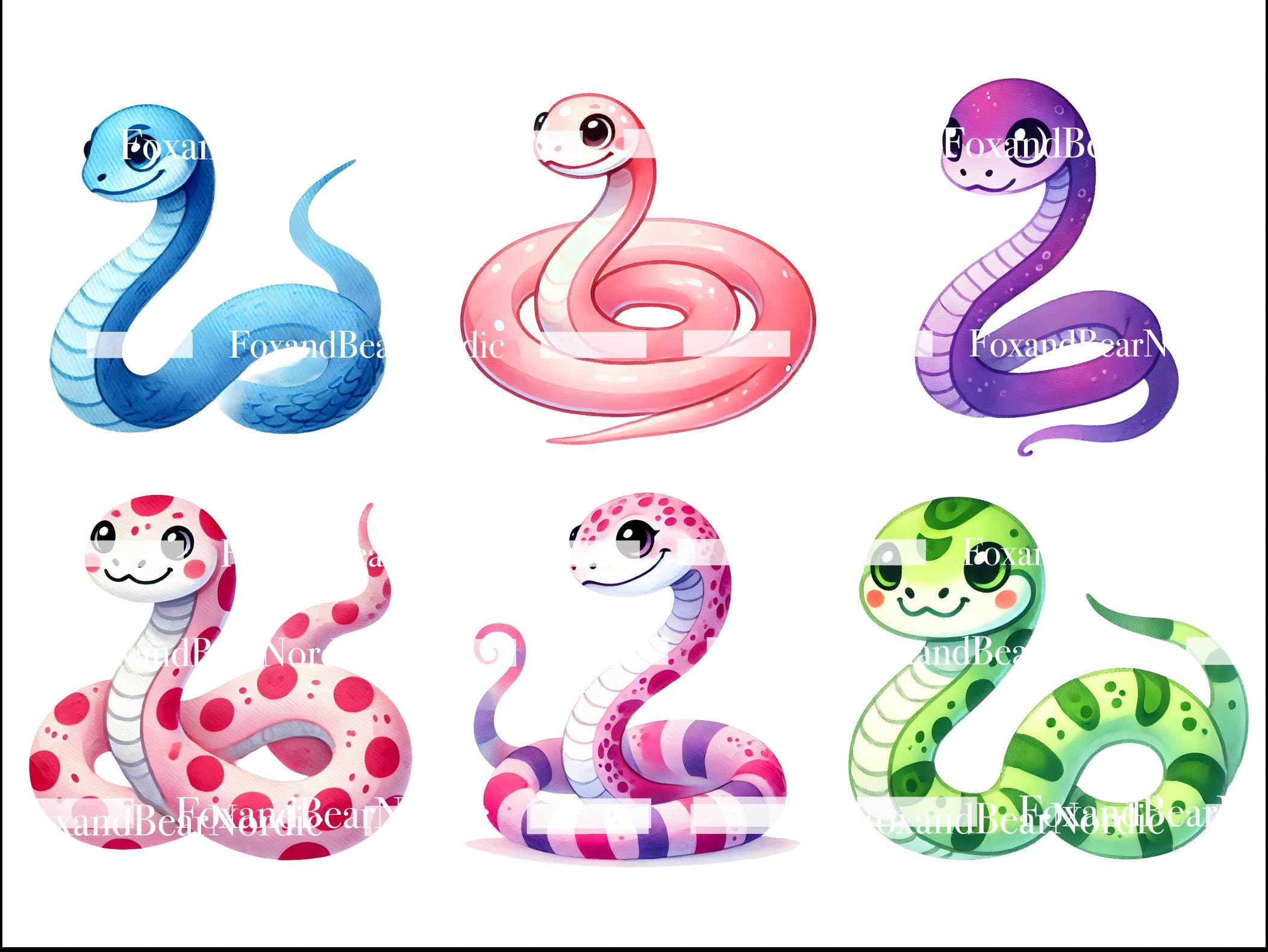 Cute Snake Clipart Animal Clipart PNG Chinese New Year Kids Clipart Baby Snake PNG Watercolor Clipart Watercolor Clip Art Commercial Use image 6
