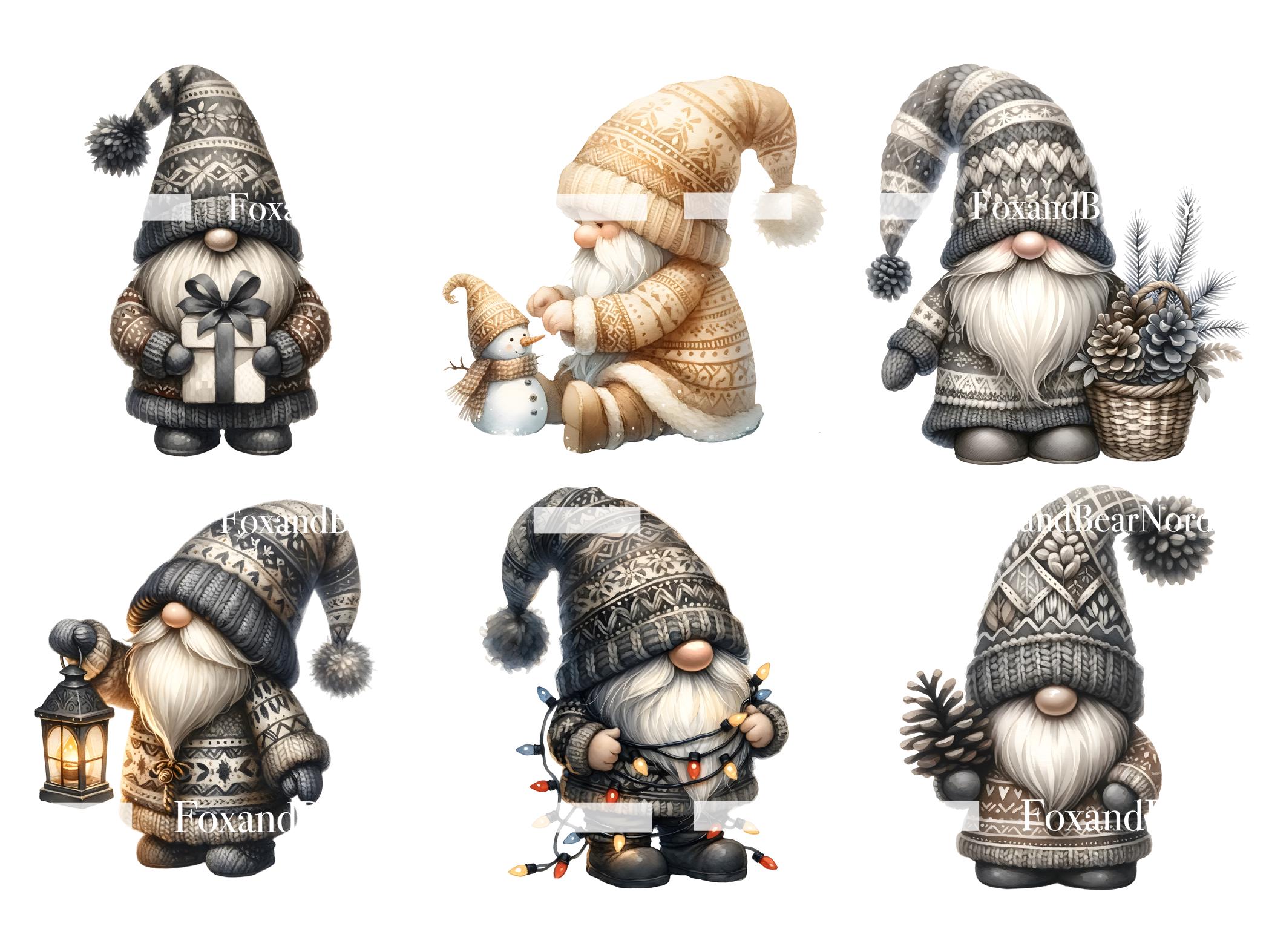 Christmas Gnomes Watercolor Clipart: Knit Gold PNG (18 Files) image 6