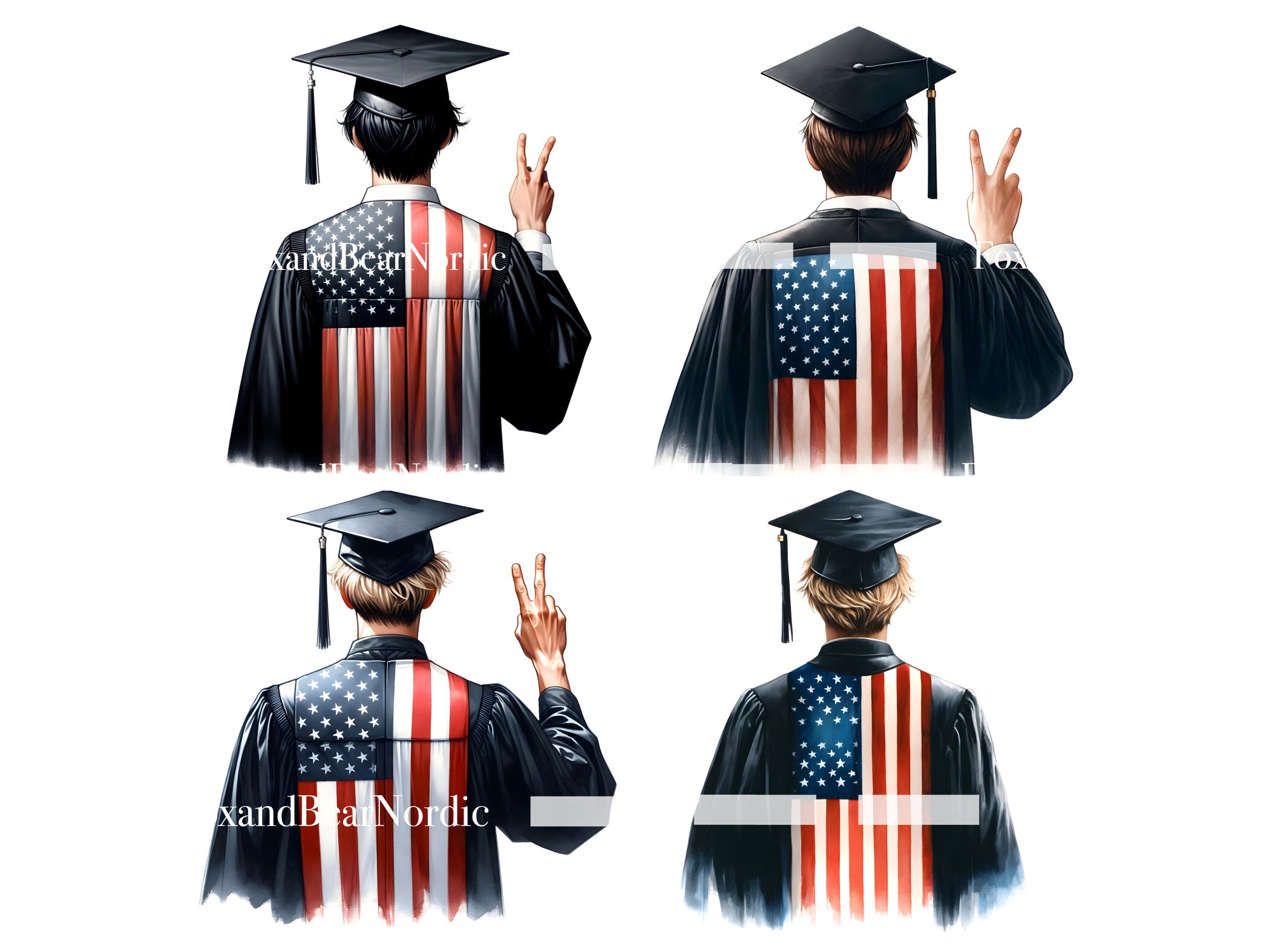 Watercolor Graduation PNG Doctor Graduation Clipart Graduation 2026 Clipart Graduation Cap American Flag Male Graduation Commercial Use image 6