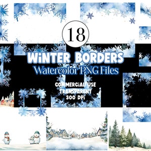 Schneeflocke Border Aquarell Clipart Winter PNG Kommerzielle Nutzung Aquarell Clip Art Winter Clipart Weihnachtscliparts Digitale Aufkleber Download