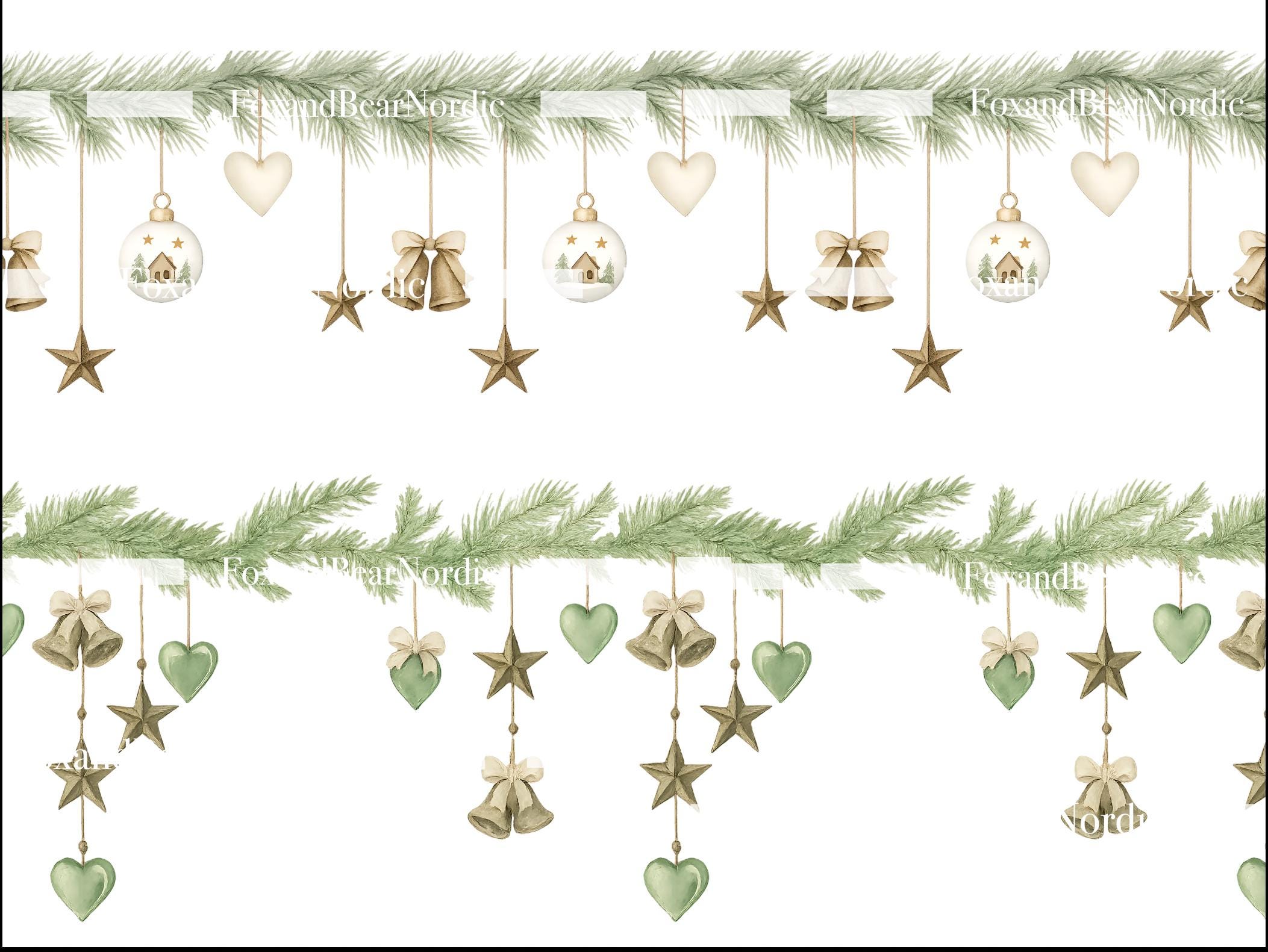 Watercolor Christmas Garland PNG Ornaments Clipart Christmas Border Frame Wreath Christmas Clipart Seasonal Clipart PNG Commercial Use image 5