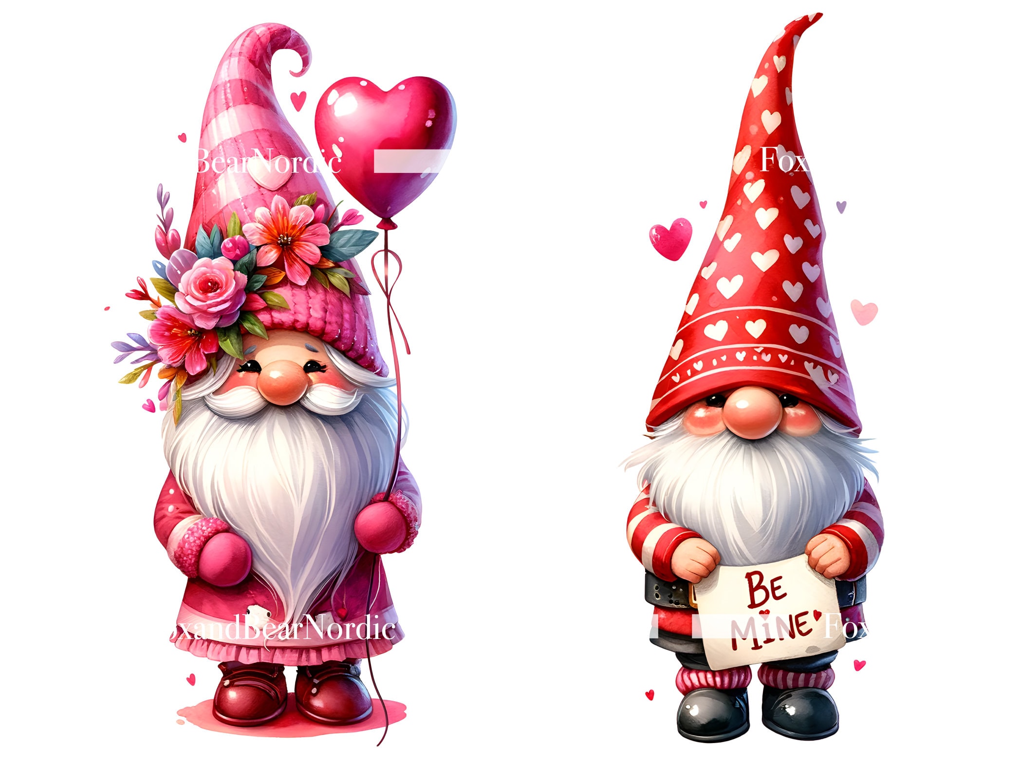 Valentine Gnome Clipart PNG Gnome Valentine PNG Valentines Watercolor Clipart Commercial Use Watercolor Clip Art Digital Stickers Download image 4