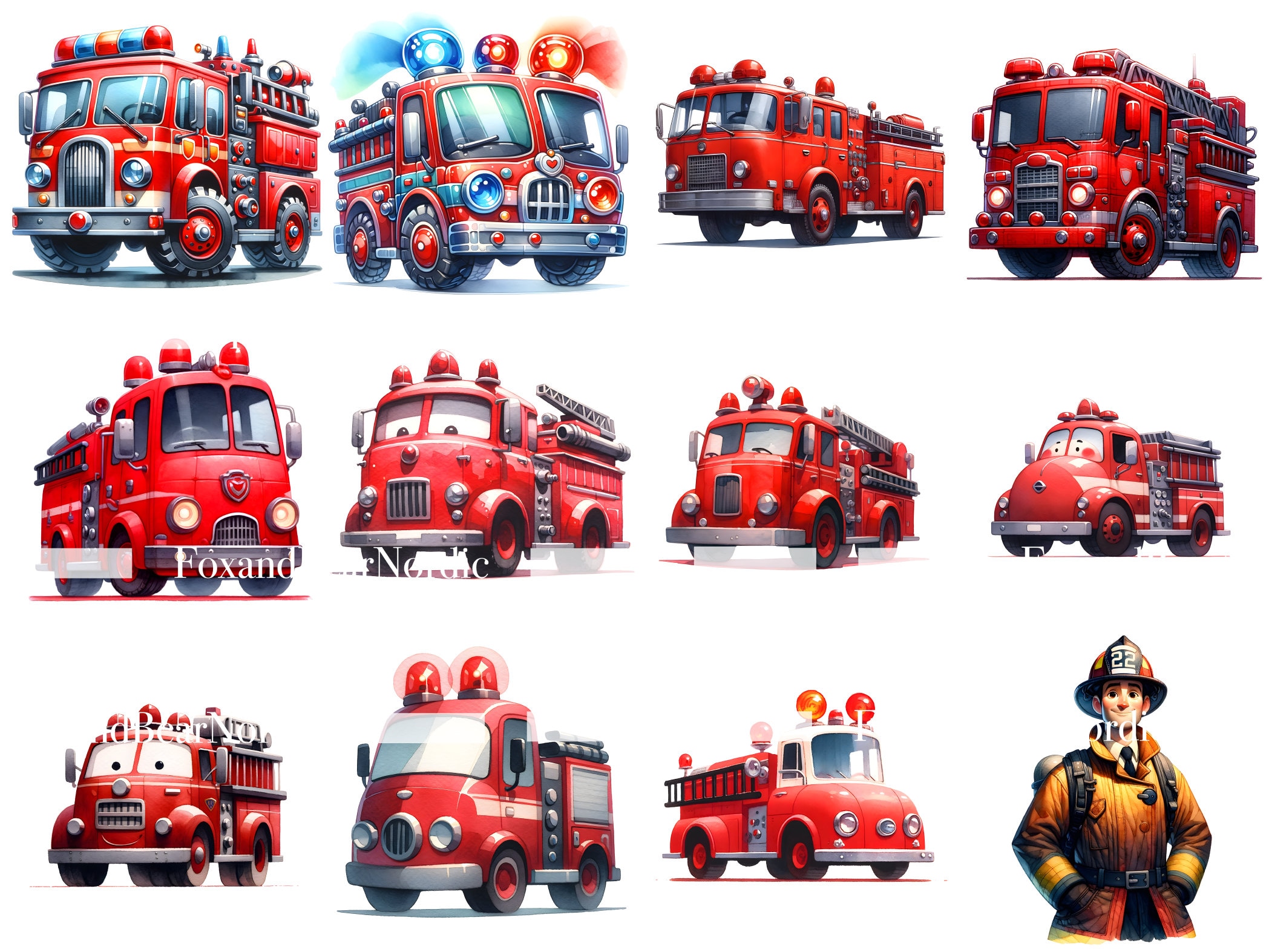 Watercolor Firetruck Clipart Firefighter PNG Fire Department PNG Clipart for Kids Clipart Fire Extinguisher Fireman Clipart Commercial Use image 4