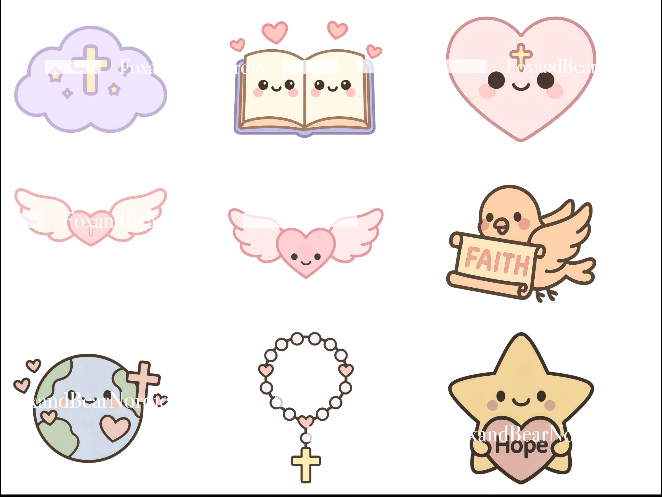 Kawaii Christian Clipart Bundle | 21 PNG Images | Cute Bible Journaling Clipart Christian Kids Stickers Faith PNG Pastel Religious Clipart image 5