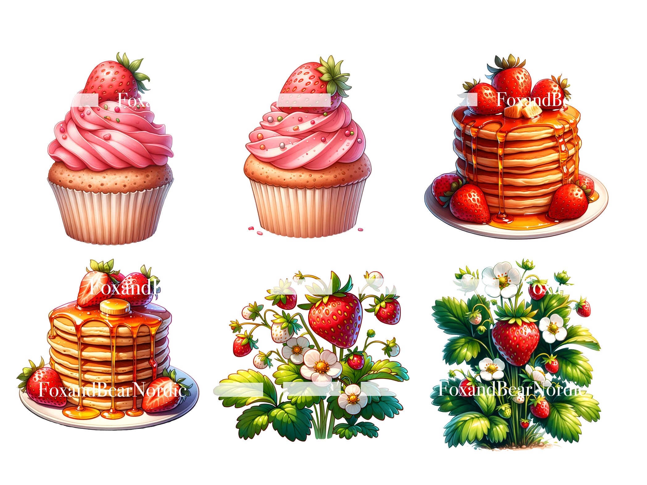 Watercolor Strawberry Clipart Summer Clipart Food Ice Cream Clipart Strawberry PNG Watercolor Clipart Watercolor Clip Art Commercial Use image 8