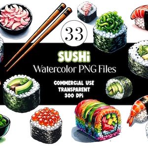 Clipart sushi aquarelle Clipart saumon Sushi autocollants japonais Clipart aquarelle Clipart aquarelle Clip Art usage Commercial